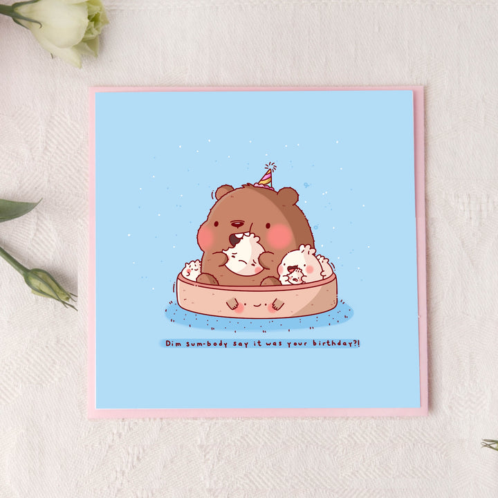 Bear card on pink background