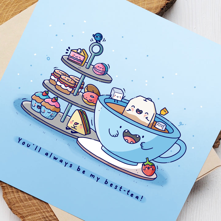 Afternoon tea card on wooden block