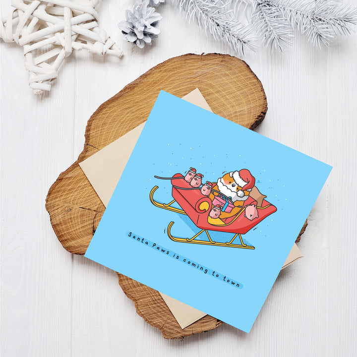 Santa Dogs Christmas card on wood