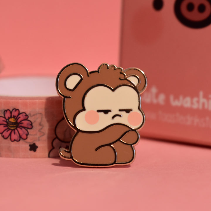 Cute Monkey Pin on pink background
