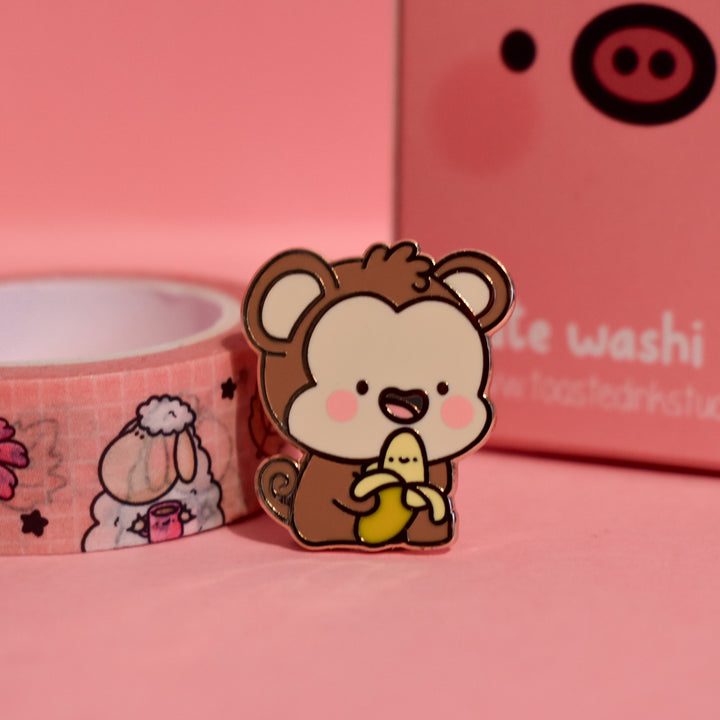 Cute Monkey Pin with washi tape on pink table