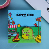 Dinosaur pin backing card with fairground design
