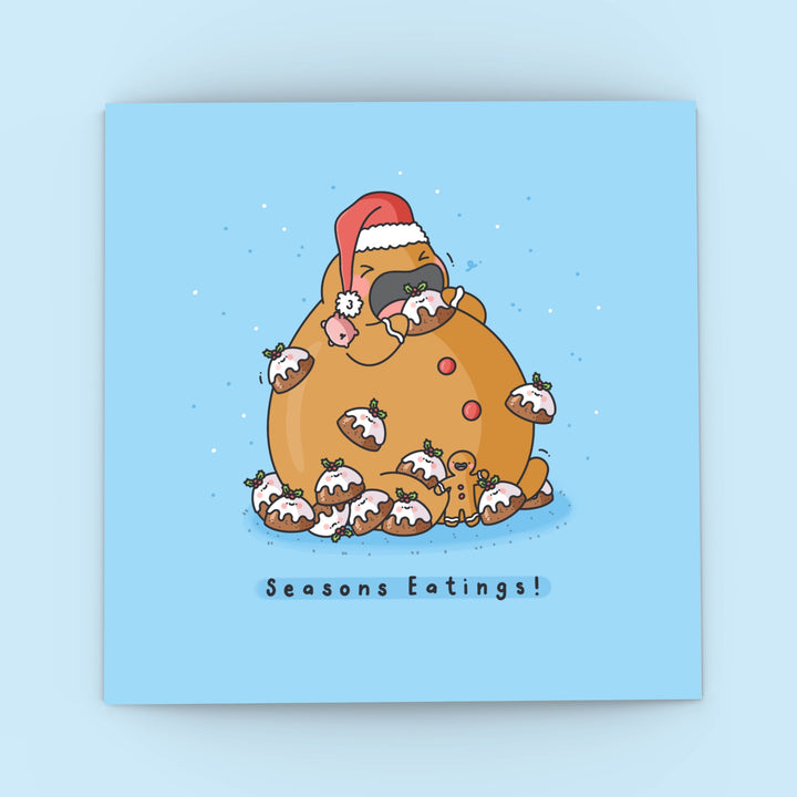 Christmas pudding card on blue background