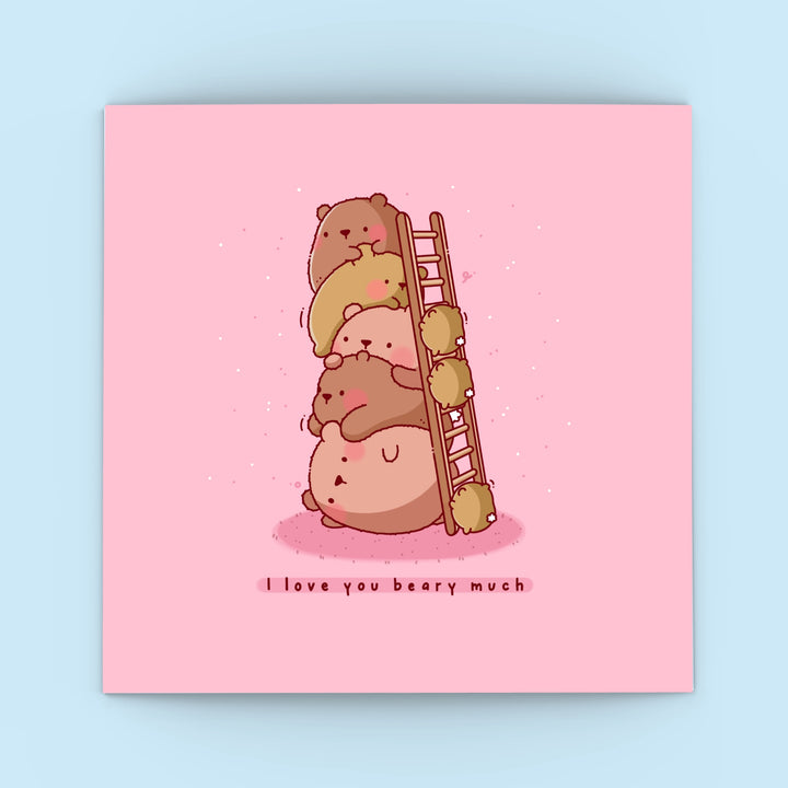Cute bear stack card on blue background