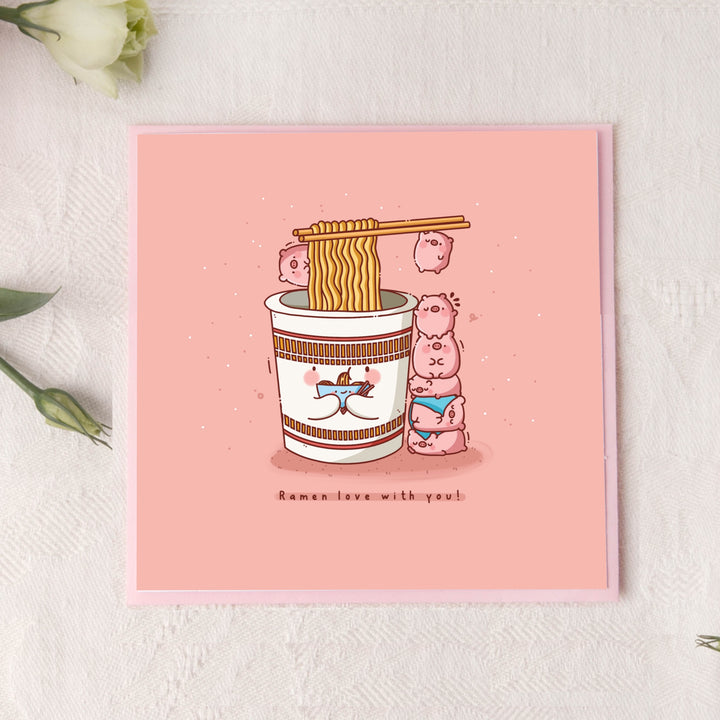 Cup Noodles Card on pink background