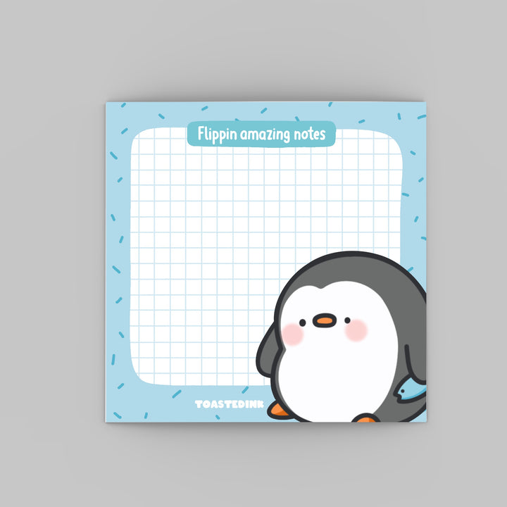 Penguin sticky notes on grey background