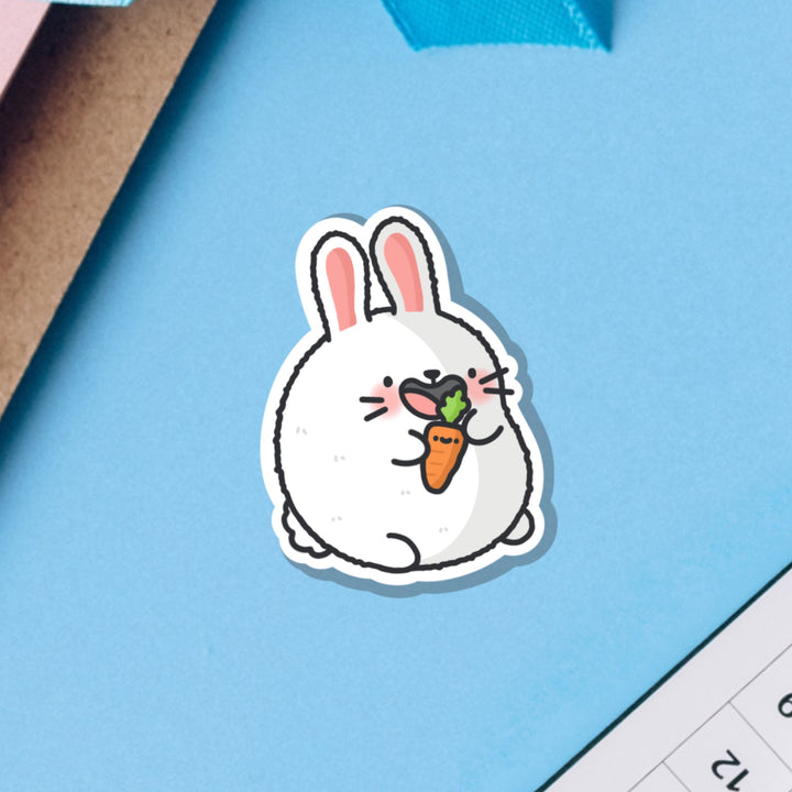 Bunny Rabbit vinyl sticker on blue table