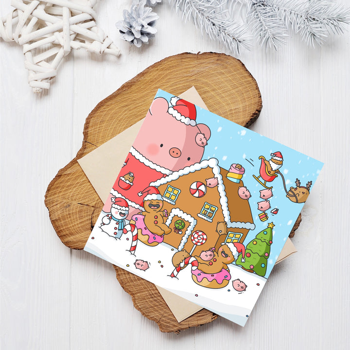 Christmas gingerbread man card on wood