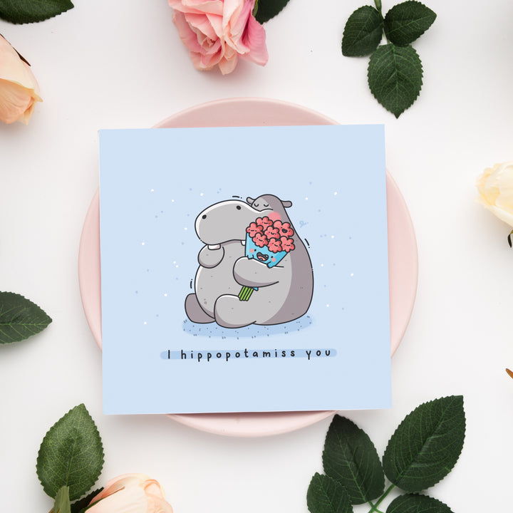 Hippo Card on pink plate