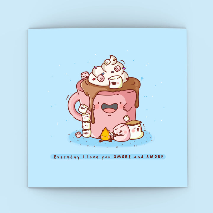 Cute Marshmallow Card on blue background
