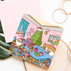 Cute Christmas presents card on wood