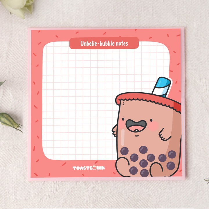 Bubble tea sticky notes on pink background