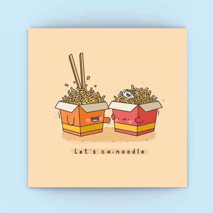 Cute Noodles Greetings card on blue background
