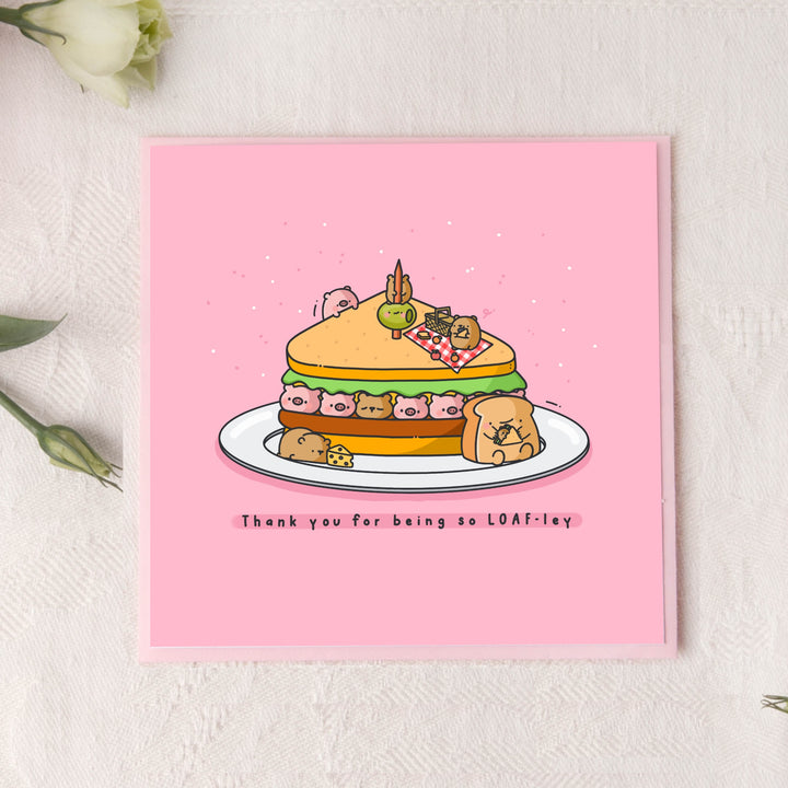 Sandwich card on pink table