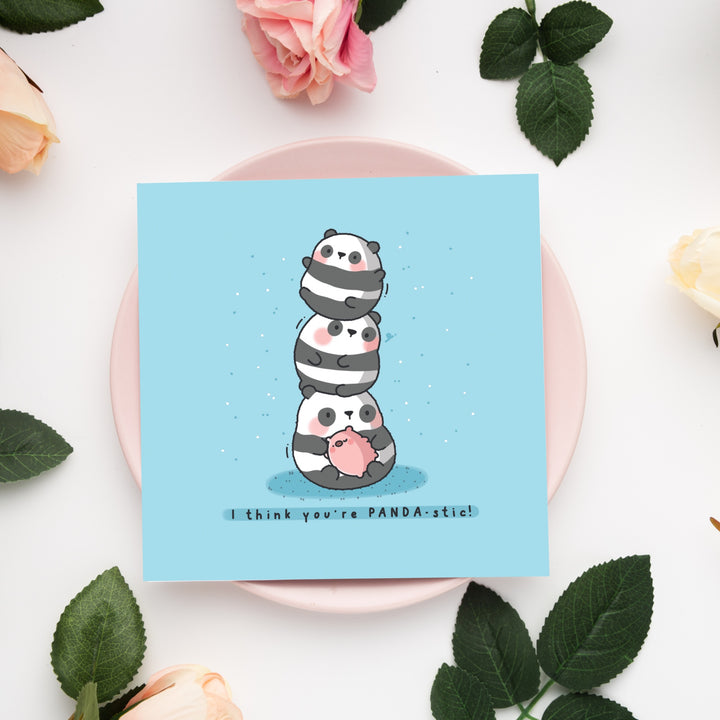 Panda card on pink plate
