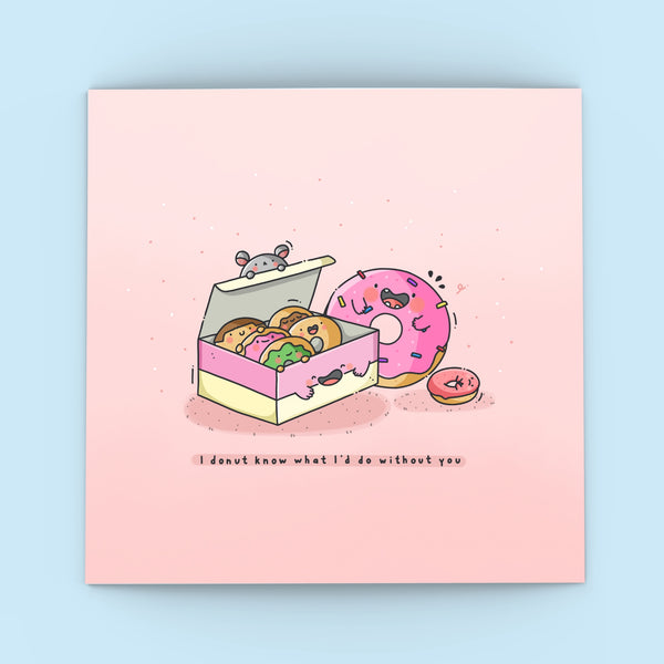 Cute donuts card on blue background