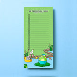 Frog to do list pad on blue background