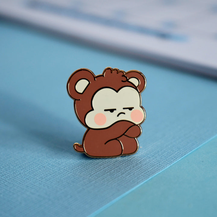Grumpy monkey enamel pin with notepad