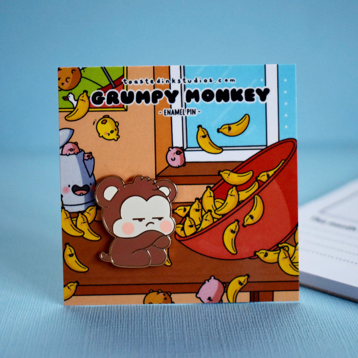 grumpy monkey on banana design backing card