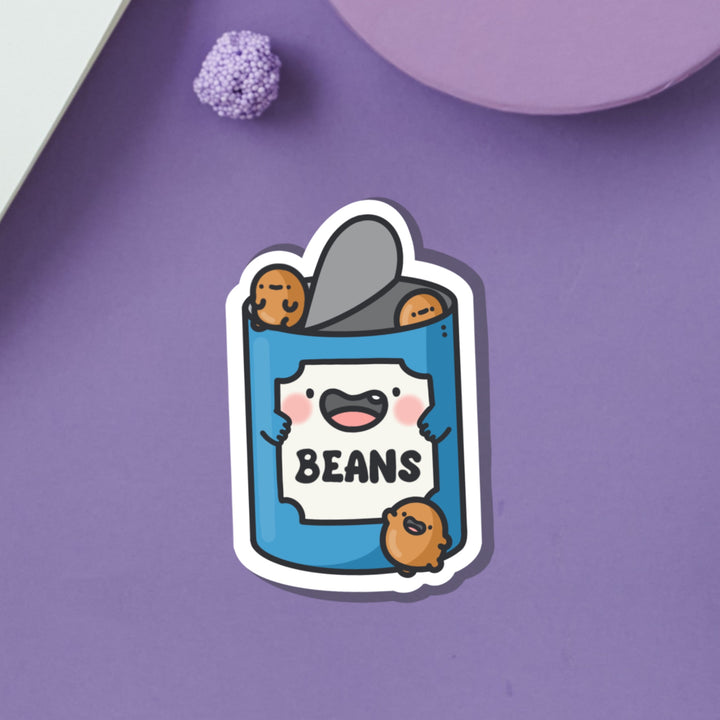 Baked Beans Vinyl Sticker on purple background
