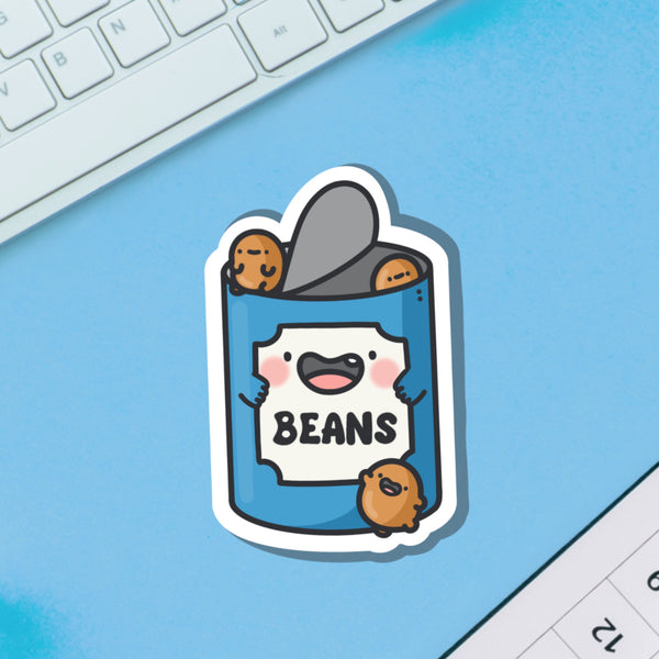 Baked Beans Vinyl Sticker on blue background