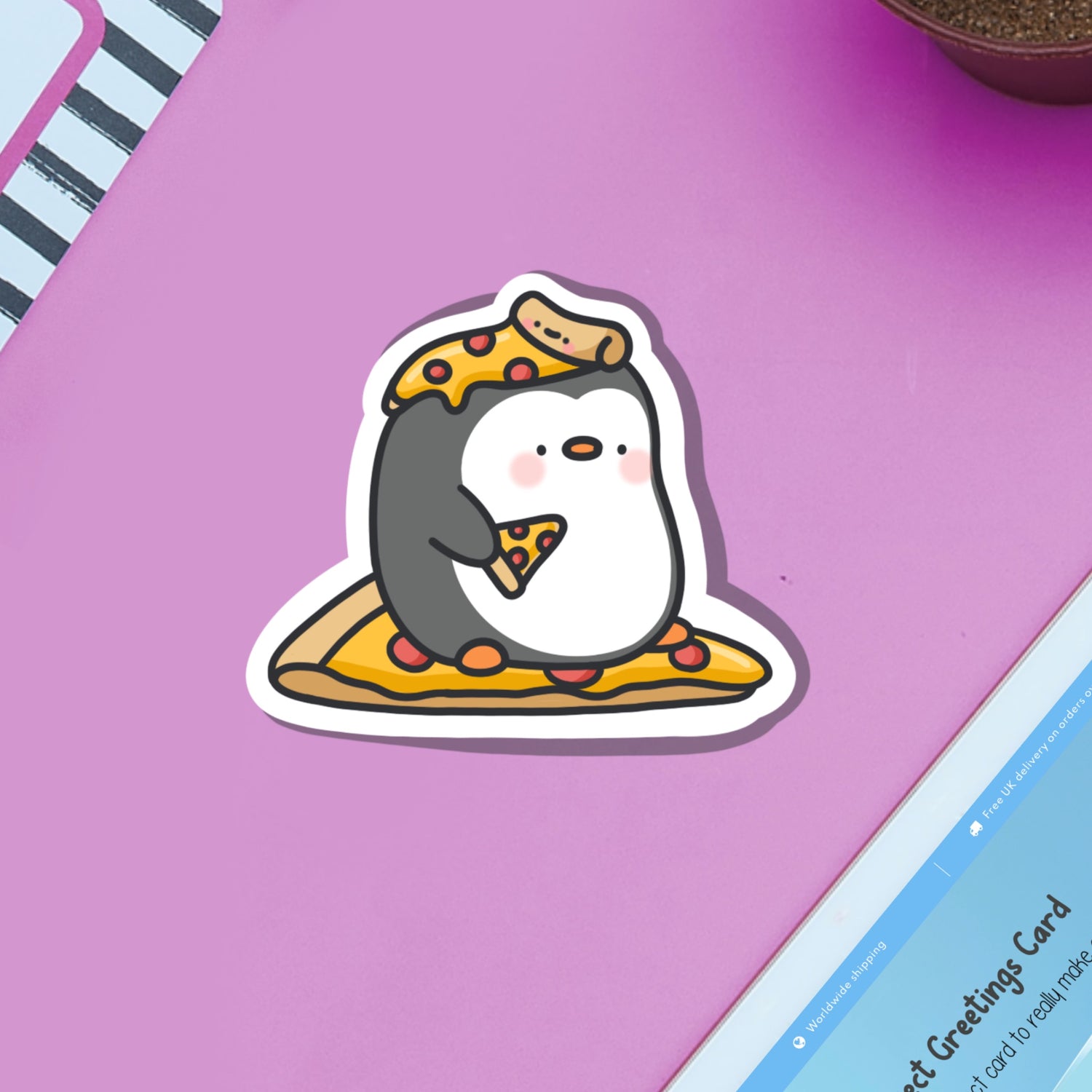 Cute Pizza Penguin Vinyl Sticker