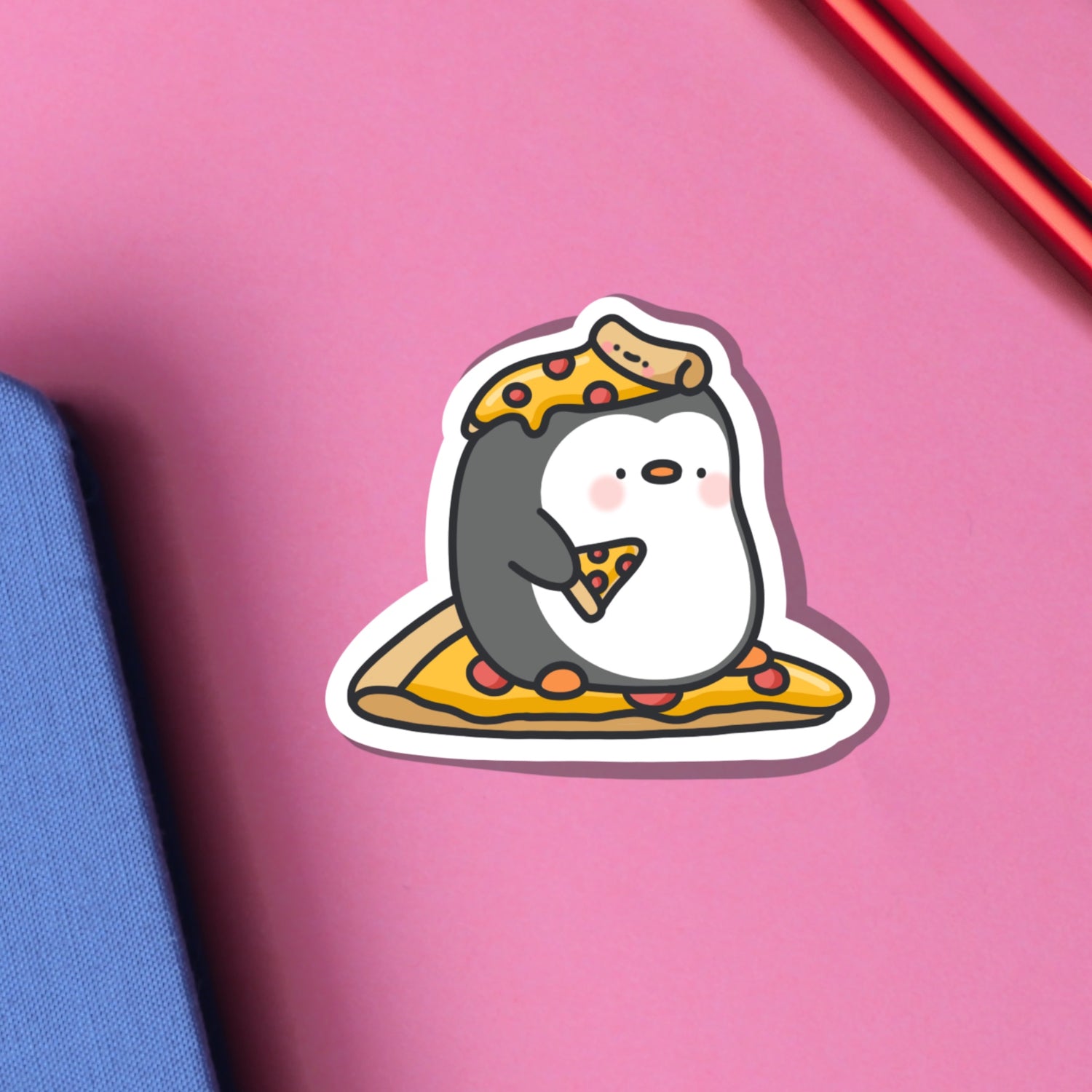 Cute Pizza Penguin Vinyl Sticker