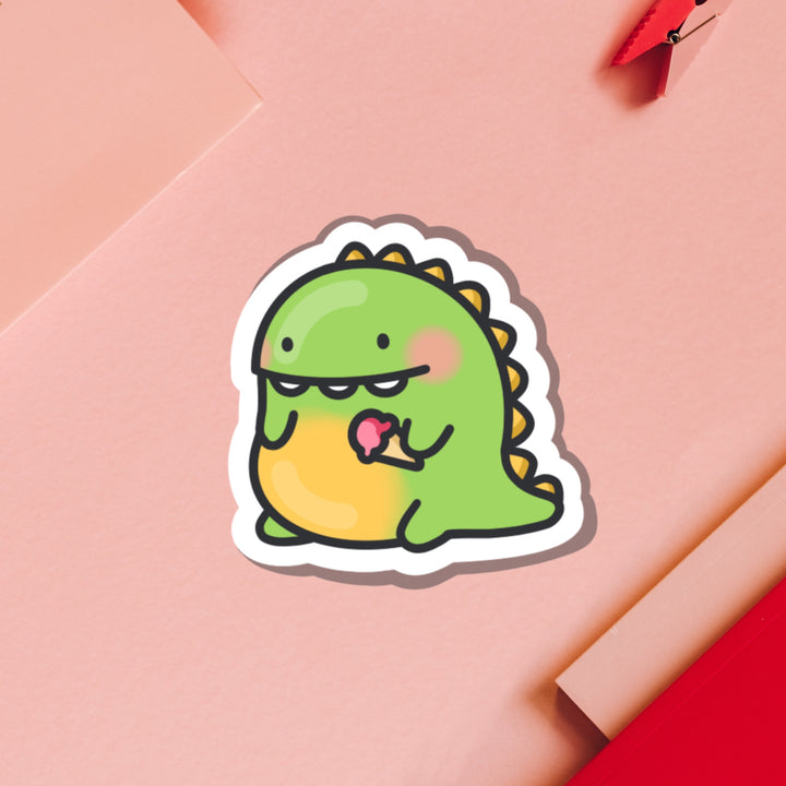 Cute dinosaur sticker on pink background