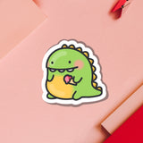 Cute dinosaur sticker on pink background