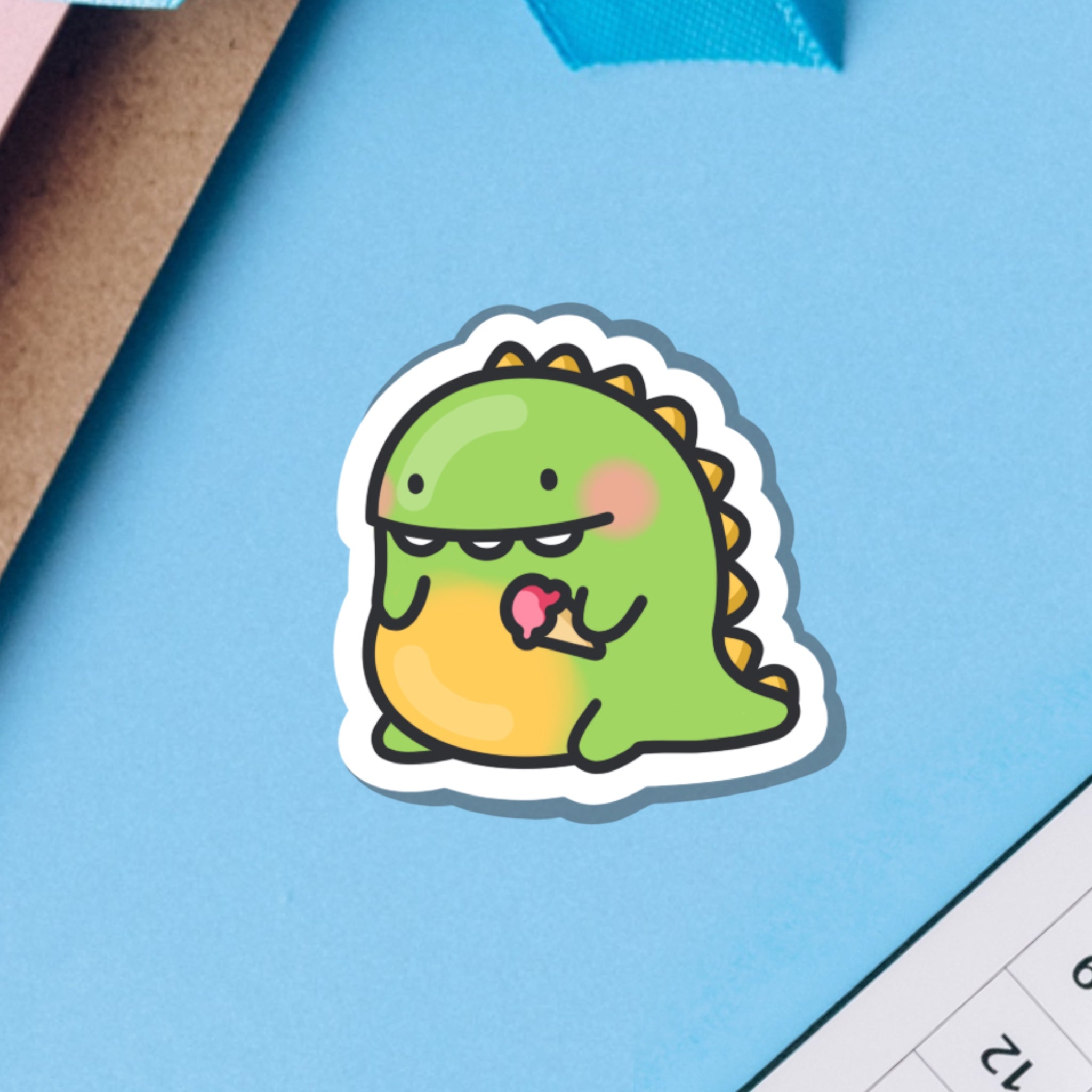 Cute dinosaur sticker on blue background