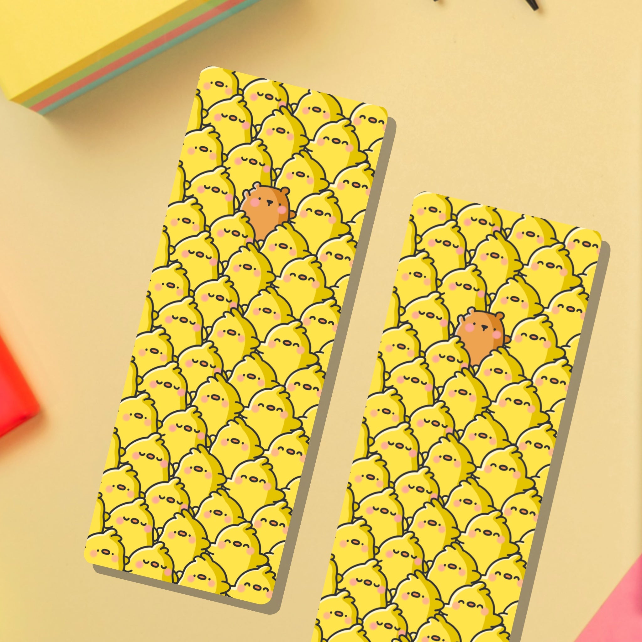 Cute Chick bookmark on yellow table