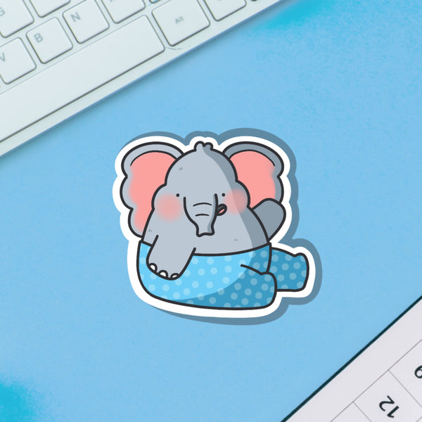 Elephant vinyl sticker on blue background