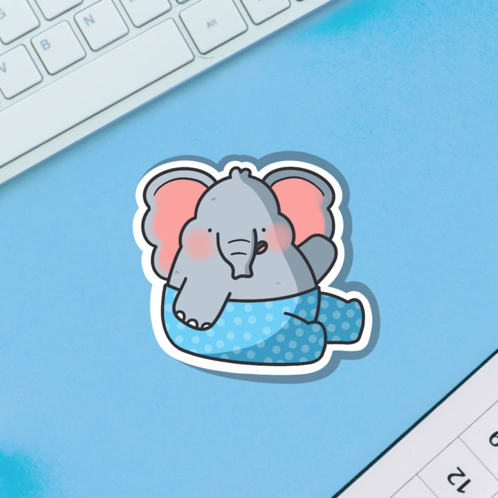 Elephant vinyl sticker on blue background