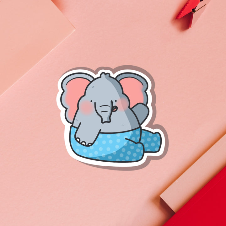 Elephant vinyl sticker on pink table