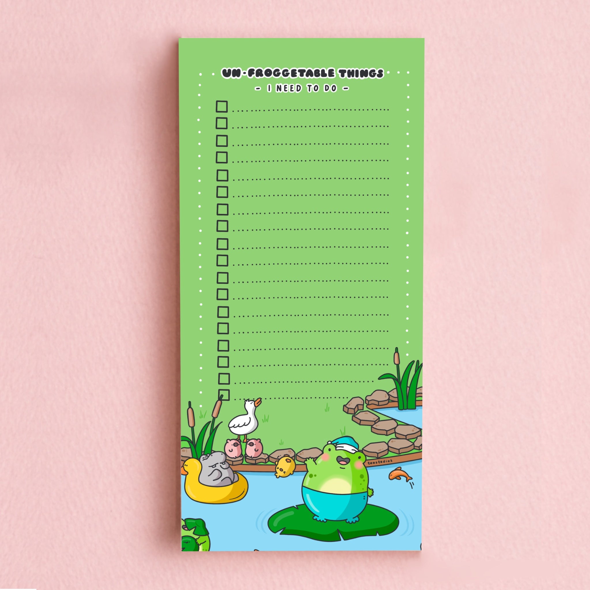 Frog to do list pad on pink background