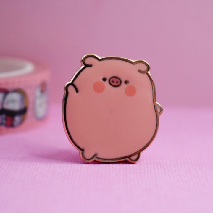 Cute Pig Enamel Pin pink background