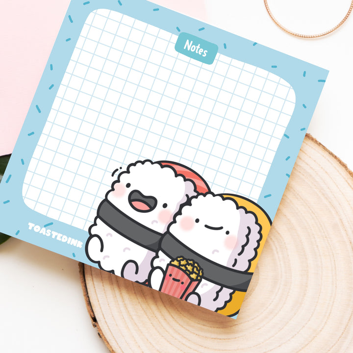 Cute Sushi sticky notes on wooden block