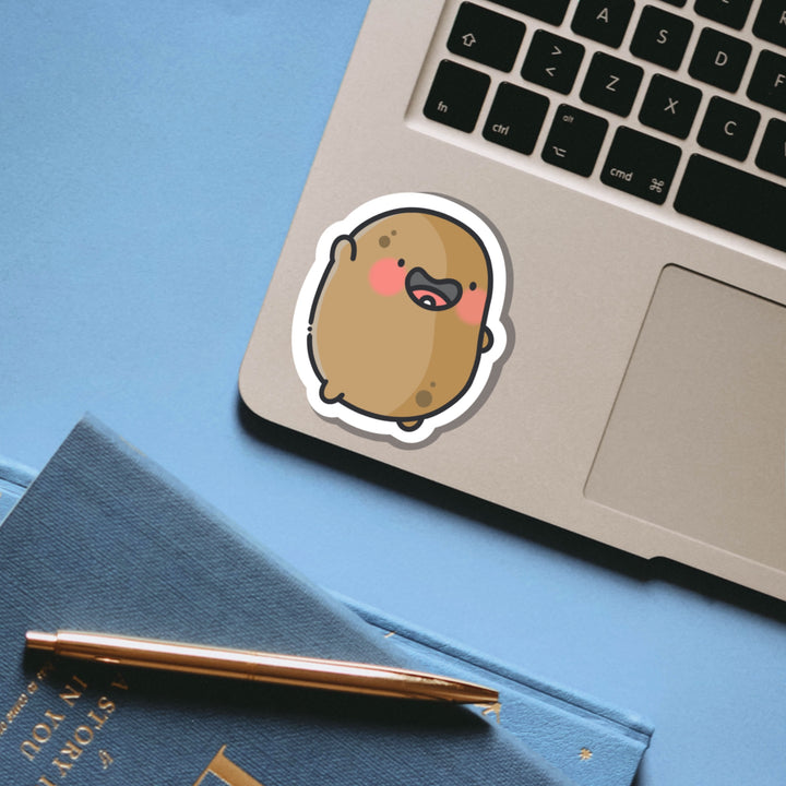 Potato waving vinyl sticker on laptop