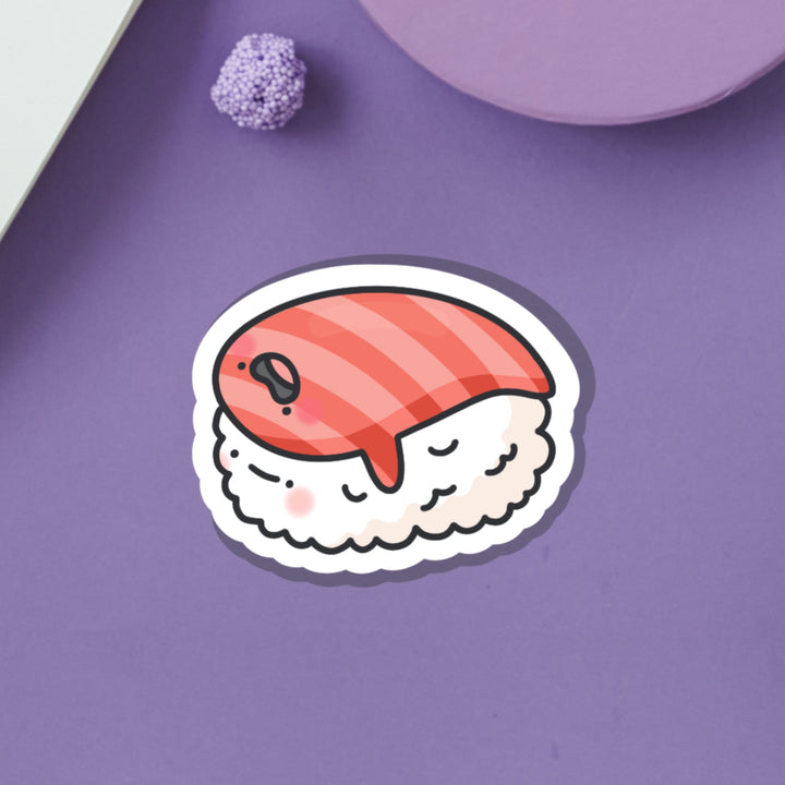 Salmon sushi vinyl sticker purple table