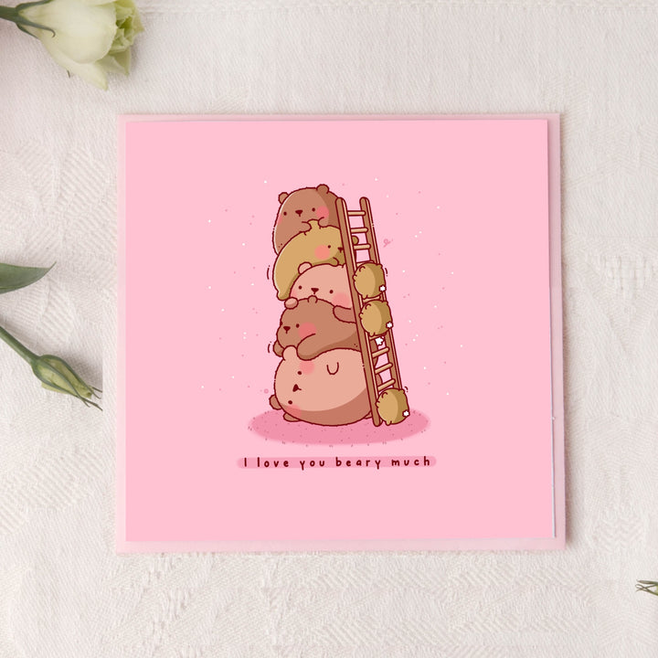 Bear card on pink background