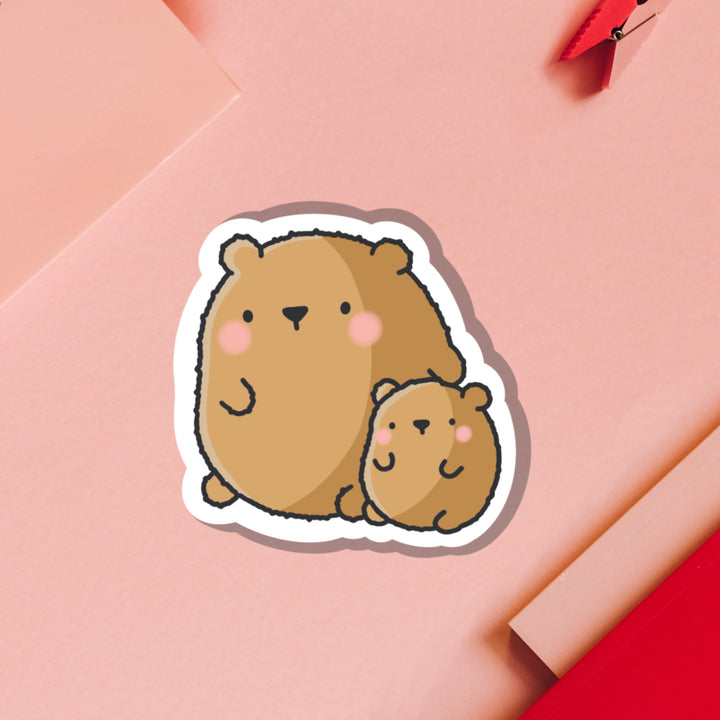 Big bear and baby bear vinyl sticker on pink background