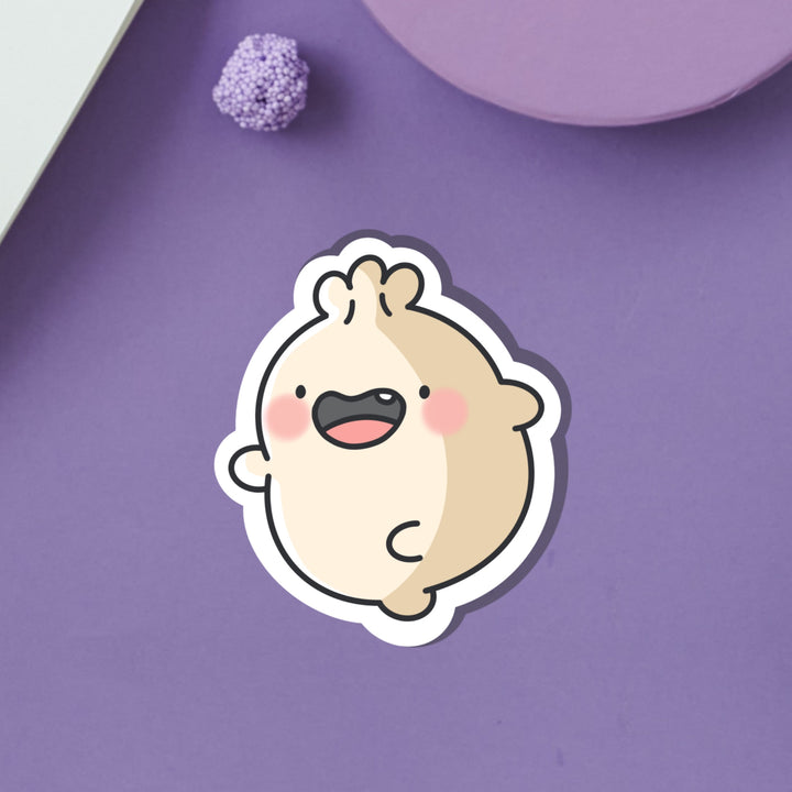 Dumpling skipping vinyl sticker on purple background