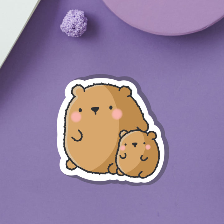 Big bear and baby bear vinyl sticker on purple background
