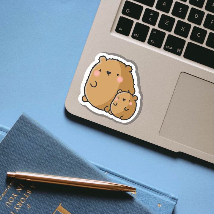 Big bear and baby bear vinyl sticker on laptop