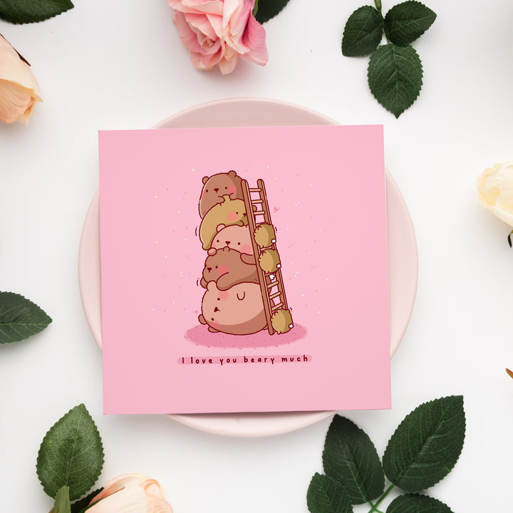 Bear card on pink plate