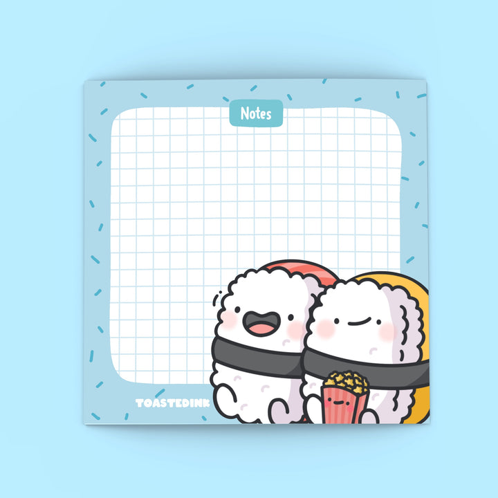 Cute sushi sticky notes on blue background