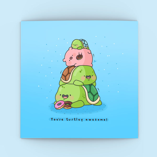 Turtle card on blue background
