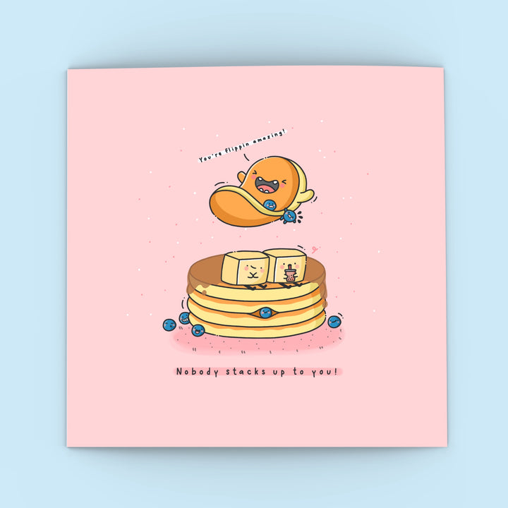 Cute Pancakes Greetings card on blue background