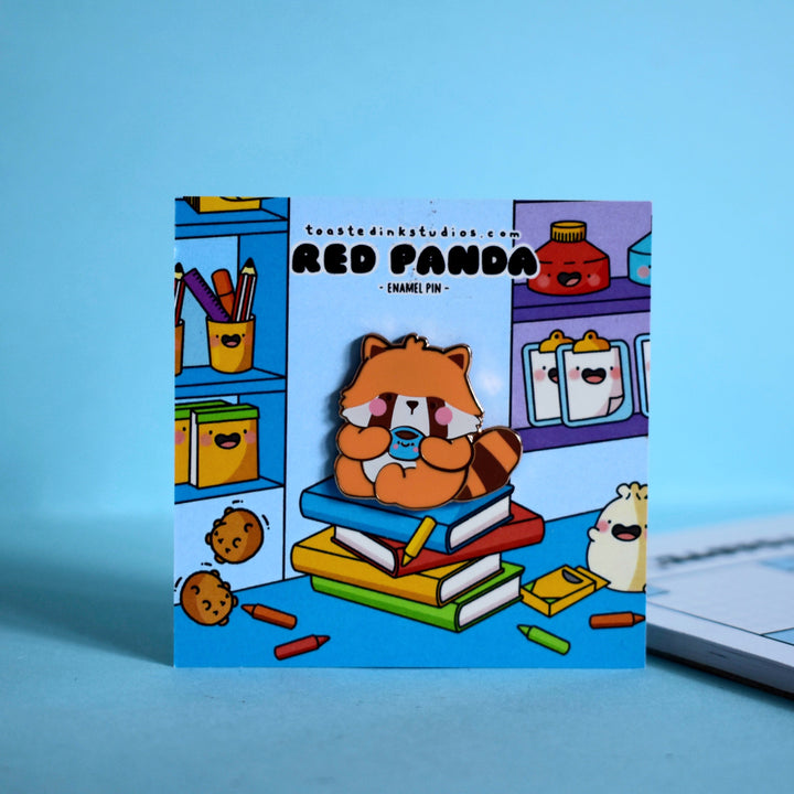 Red Panda enamel pin on backing card design