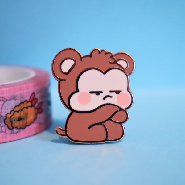 Cute grumpy monkey pin with pink washi tape